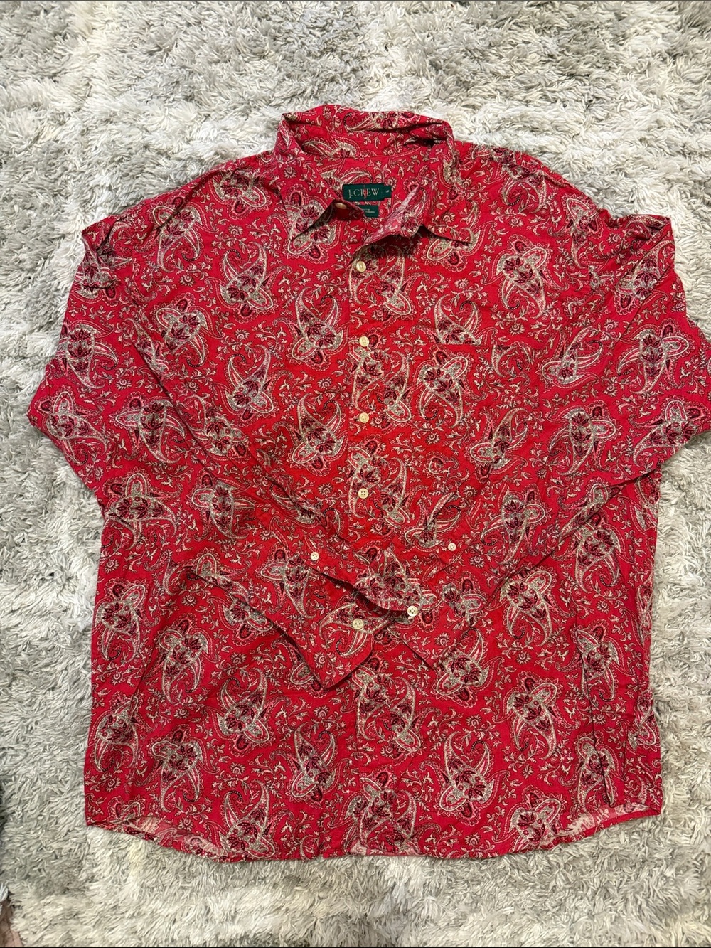Vintage J. Crew Red Paisley Button-Down Shirt 100% Cotton